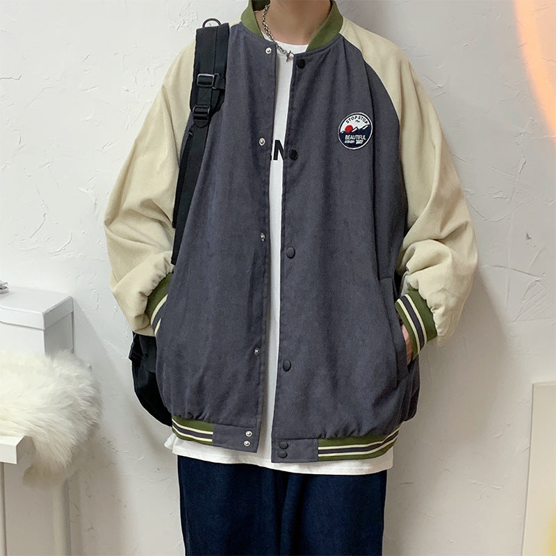 Corduroy Patch Jacket Men's Loose Color Matching Jacket Spring and Autumn