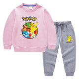 Children Pokemon Pikachu Hoodie & Pant Set Sweater Suit Solid Color Cotton Warm Trend
