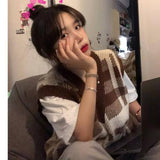 Preppy Aesthetic Outfits Plaid Knitted Vest