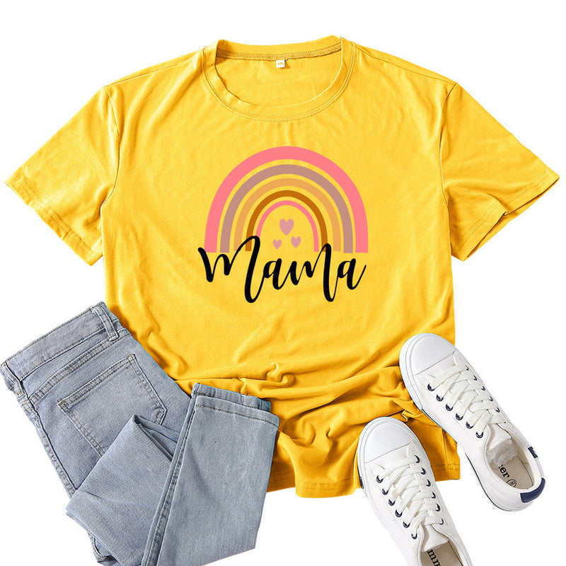 Boy Mama T Shirt Mama Rainbow Pattern Printed T-shirt