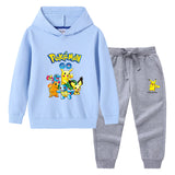 Children Pokemon Pikachu Hoodie & Pant Set Hooded Sweater Trousers Two-Piece Baby Cotton Sweater Suit
