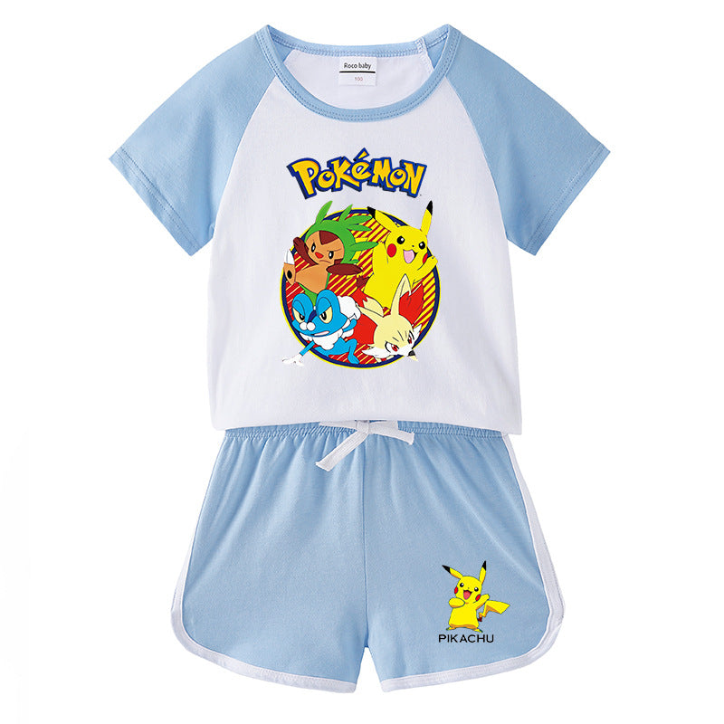 Children Pokemon Pikachu Tshirts & Shorts Leisure Sports Two-Piece Set