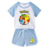 Children Pokemon Pikachu Tshirts & Shorts Leisure Sports Two-Piece Set