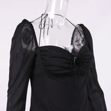 Bella Hadid Dress Sexy Chiffon Pleated Backless Flared Sleeve Dress