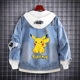 Men and Women Pokemon Pikachu Coat Spring and Autumn Pikachu Anime Denim Hoodie