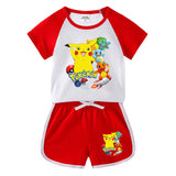 Children Pokemon Pikachu Tshirts & Shorts Short-Sleeved T-shirt Shorts Casual Sports Two-Piece Neutral
