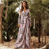 Bohemian Beach Dress V-neck Sand Print Chiffon