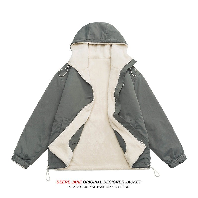 Men Coat Double-Sided Men's Winter Fleece Lined Padded Warm Keeping Outdoor Cotton Coat Casual Jacket