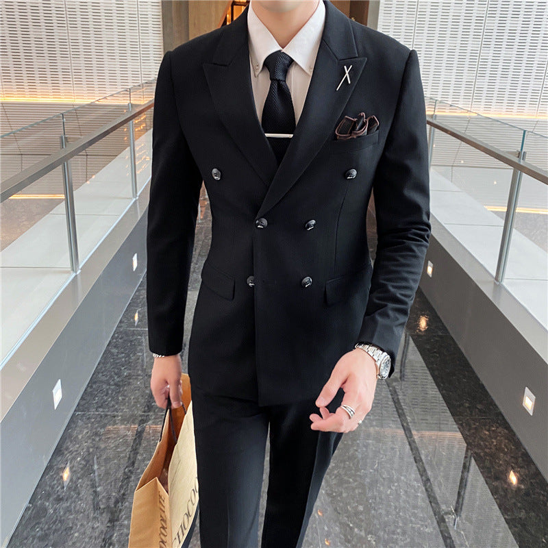 Double Brewed Seersucker Suit Male Youth Fashion Suit