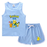 Children Pokemon Pikachu Tshirts & Shorts Casual Sports Sweat-Absorbent Suit Neutral