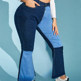 Women Plus Size Jeans Fashion Stitching Denim Wide Leg Pants Women