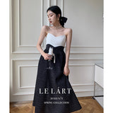 Black and White Dress French Hepburn Style Color Matching Suspender Dress