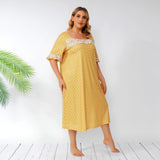 Women Plus Size Maxi Dresses Lace Polka Dot Loose Casual Dress