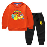 Children Pokemon Pikachu Hoodie & Pant Set Pure Color Cotton Quality Sweatshirt Set Trousers