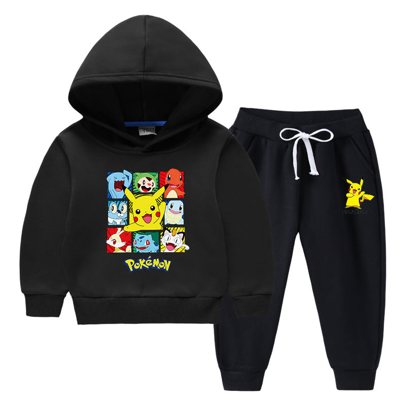 Children Pokemon Pikachu Hoodie & Pant Set Fleece Lined Padded Warm Keeping Sweatshirt Set