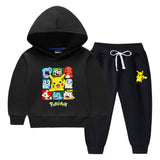 Children Pokemon Pikachu Hoodie & Pant Set Fleece Lined Padded Warm Keeping Sweatshirt Set