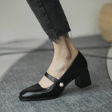 Nude Chunky Heel Chunky Heel Mary Jane Shoes Leather Shoes
