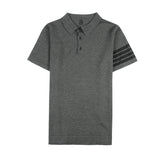 Men Polo Shirts Summer Casual Striped Lapel T-shirt