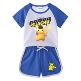 Children Pokemon Pikachu Tshirts & Shorts Short-Sleeved T-shirt Shorts Two-Piece Sports Neutral
