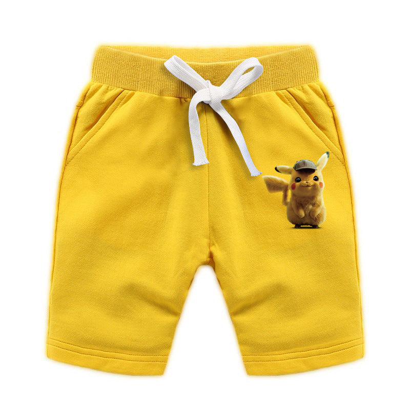 Children Pokemon Pikachu Shorts Summer Boys and Girls Thin Cropped Pants Cotton Pikachu Casual