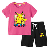 Children Pokemon Pikachu Tshirts & Shorts Cotton Children Short Sleeve Shorts Two Pieces