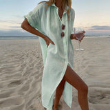 Women Bohemian Dress Women's Casual Long Sleeve Cotton Linen Shirt Dress