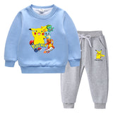 Children Pokemon Pikachu Hoodie & Pant Set Sweater Suit Fleece Lined Padded Warm Keeping Winter Clothes