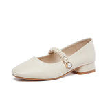 Nude Chunky Heel Vintage Mary Jane Shoes