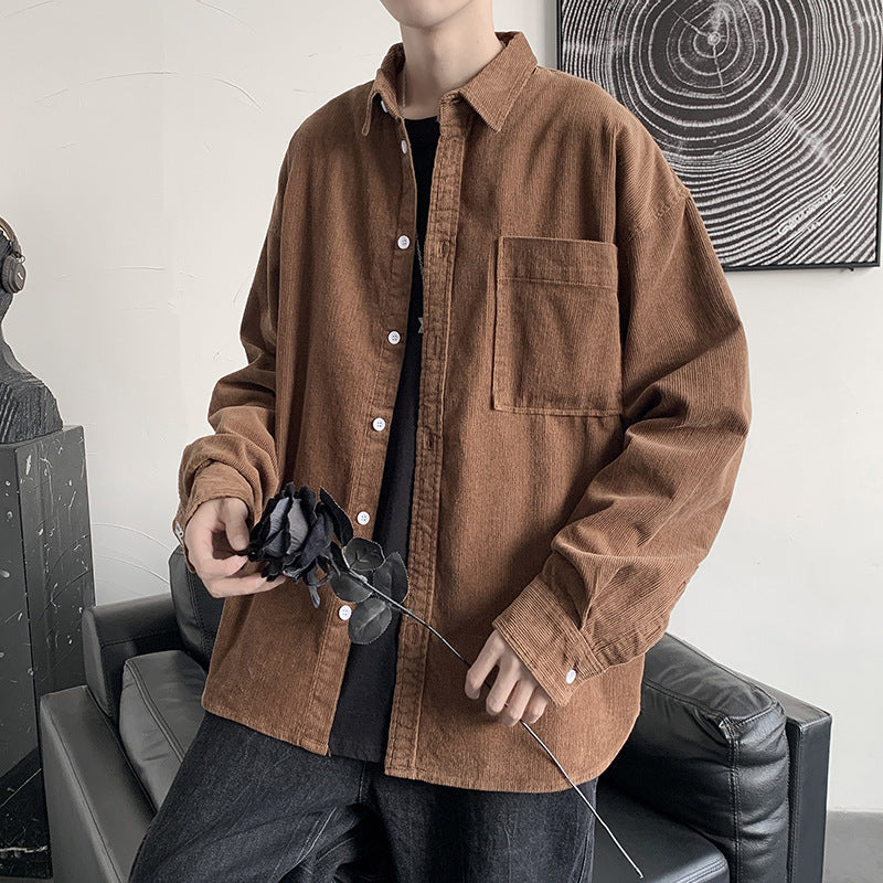 Corduroy Patch Jacket Corduroy Shirt Men Baggy Coat