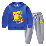 Children Pokemon Pikachu Hoodie & Pant Set Fleece Lined Padded Warm Keeping Winter Clothes Sweatershirt Suit