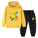 Children Pokemon Pikachu Hoodie & Pant Set Hooded Sweater Trousers Two-Piece Baby Cotton Sweater Set