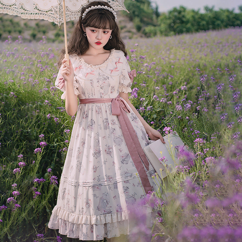 Gothic Lolita Harajuku Style Clothing Olita Dress Summer Short Sleeve Flower Wall Op Elegant Floral Dress
