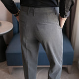 Men Trousers Thin Cropped Pants Men's Pure Color Simple Casual Suit Pants