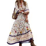 Beth Dutton Bohemian Dress Summer Spring Midi Dresses Sexy V-neck Long Sleeve Fashion Print Loose plus Size Dress