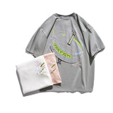 Cartoon Literary Flower Printing Short Sleeve Street Casual Loose-Fitting T-shirt Men's Fashion Half Sleeve Couples Dress Summer Wear