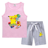 Children Pokemon Pikachu Tshirts & Shorts Summer Vest Middle Pants Sports Casual Thin Two Pieces