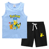 Children Pokemon Pikachu Tshirts & Shorts Vest Middle Pants Sports Casual Thin Two Pieces