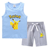 Children Pokemon Pikachu Tshirts & Shorts Vest Middle Pants Sports Casual Thin Two Pieces