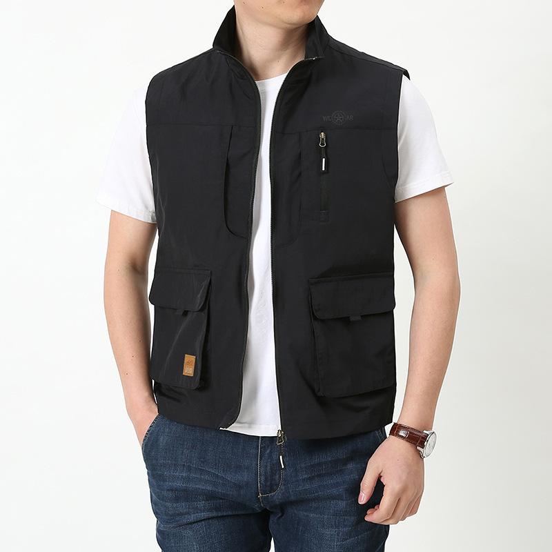 Men Utility Vest Work Zipper Tactical Work Vest Slim Pocket Jacket Spring and Autumn Men's Outdoor Leisure plus Size Vest