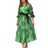 Women Bohemian Dress Women's Long Sleeve Midi Printed Dress