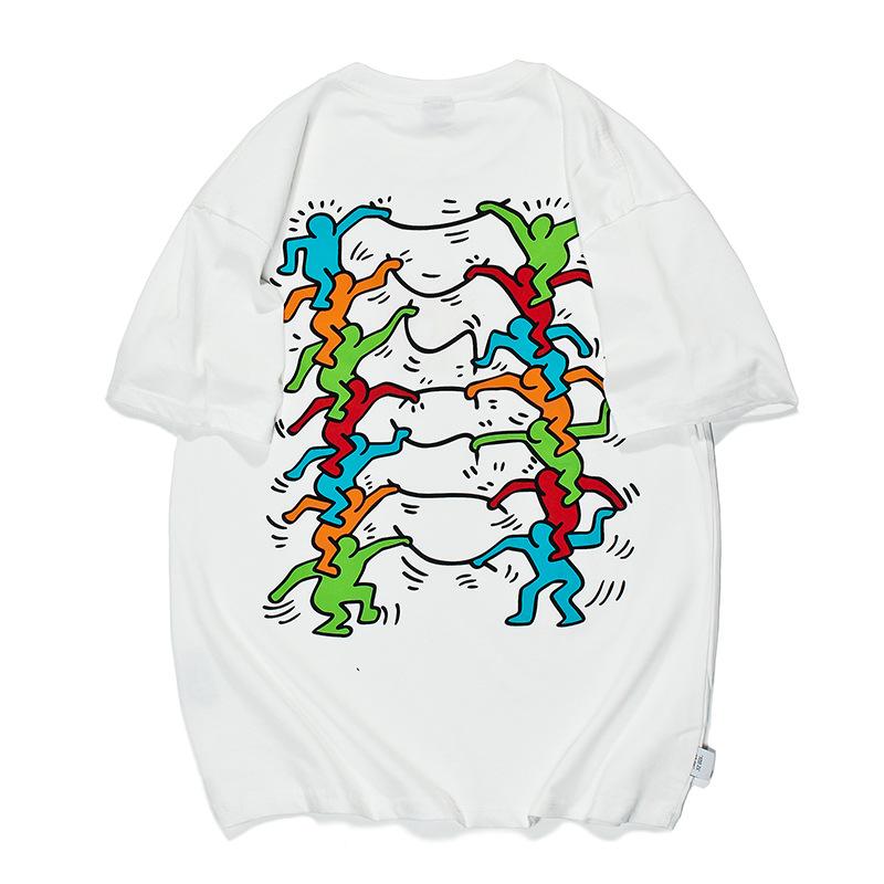 Men T Shirt Summer Casual Tops Men's Clothes Summer Wear Retro Men's round Neck Short Sleeve Casual Loose Cartoon Figures T-shirt Fashion