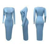 Women's Deep V-neck Slim-Fit Sexy Long-Sleeved Long Dress