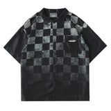 Men T Shirt Summer Casual Tops Gradient Color Short Sleeve Plaid Shirt Men's Elbow-Sleeved Top Shirt Street