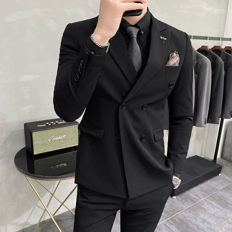 Seersucker Suit Business Wear Double Breasted Suit Three-Piece Suit