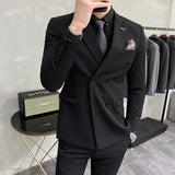 Seersucker Suit Business Wear Double Breasted Suit Three-Piece Suit