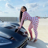 Fall Women's Clothing Fashion Color Contrast Printing Stitching High Waist Tight Sports Fitness Jumpsuit Women