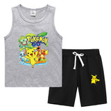 Children Pokemon Pikachu Tshirts & Shorts Summer Vest Middle Pants Sports Casual Thin Two Pieces