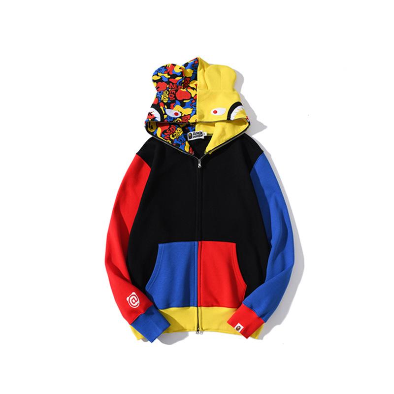 Shark Print Jacket Shark Head Violent Bear Red and Blue and Yellow Multicolor Hoodie Men's and Women's Zipper Jacket