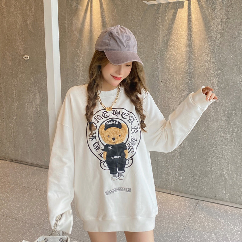 CHH Chrome Heart Sweatshirt Autumn and Winter Couple Cartoon Bear Towel Embroidery round Neck Sweater for Men and Women