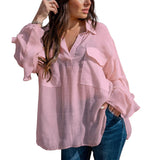 Women Bohemian Shirts Women's Summer Casual Long Sleeve Cotton Linen Shirt